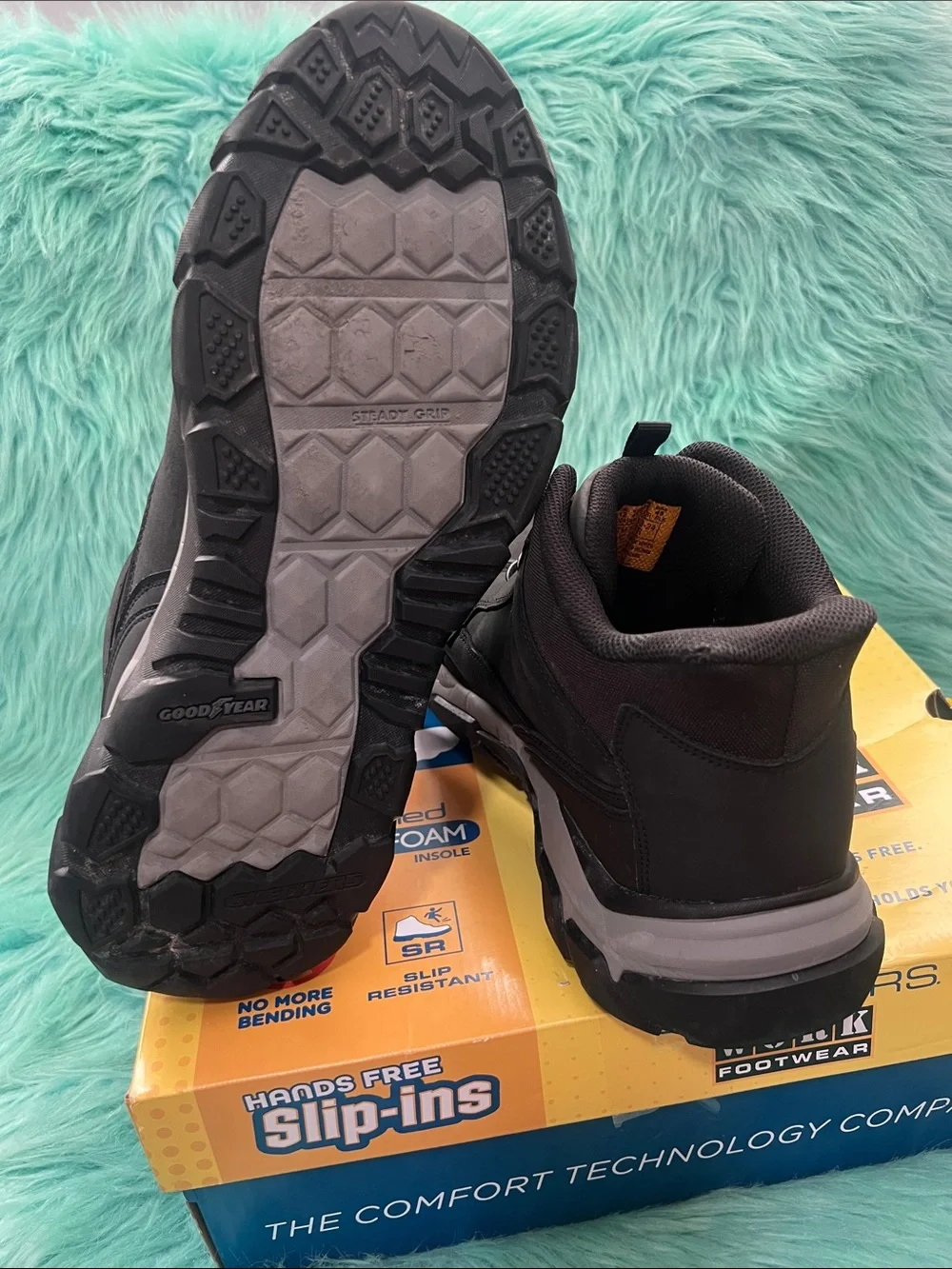 Like new Skechers Work Men's Black Safety Toe Slip-in Boots size 13 in Box